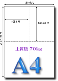 A4 上質70kgマイクロミシン目入り 4分割